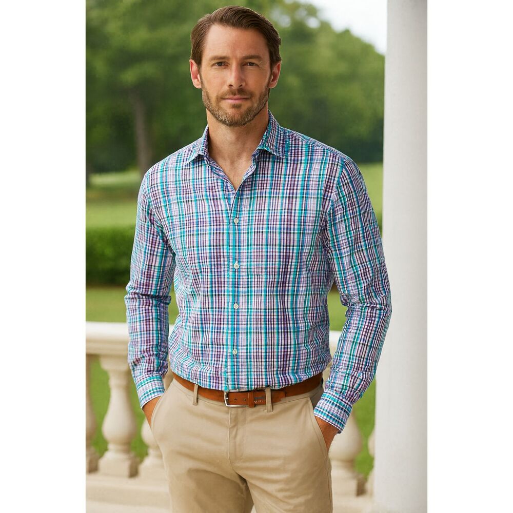 Peter Millar Summer Comfort Button Down Checked Plaid Shirt Mens Size Large